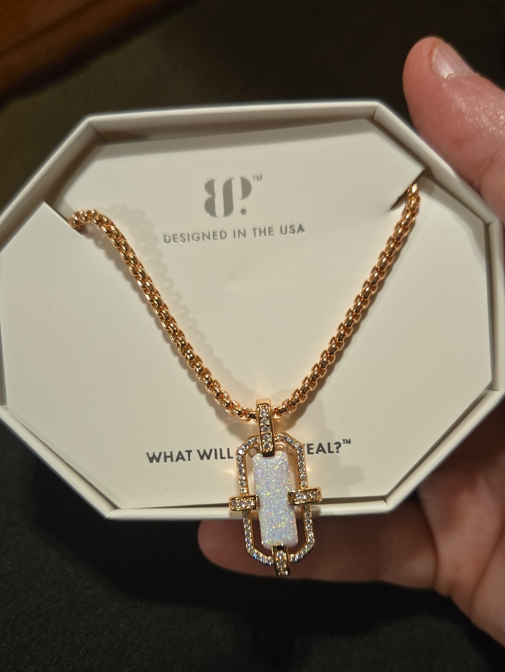 BP Moonlit Opal Lab Grown Milky White Opal On Rose Gold Plating Necklace